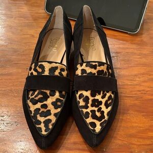 Franco Sarto Black and Animal Print Loafers